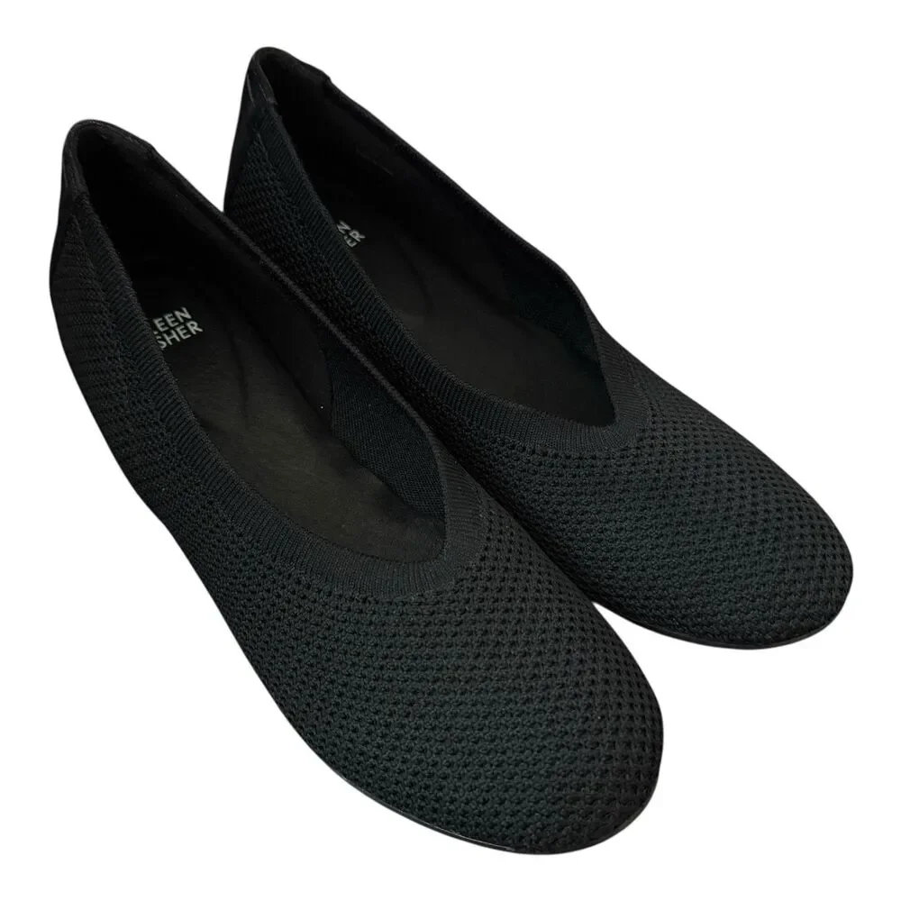 Eileen Fisher Knit Ballet Flats Womens Sz 9.5 Black Stretch Slip On Shoes